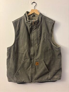 Men’s Carhartt Sherpa Lined Duck Vest Gray XL Tall Workwear Outdoors Canvas